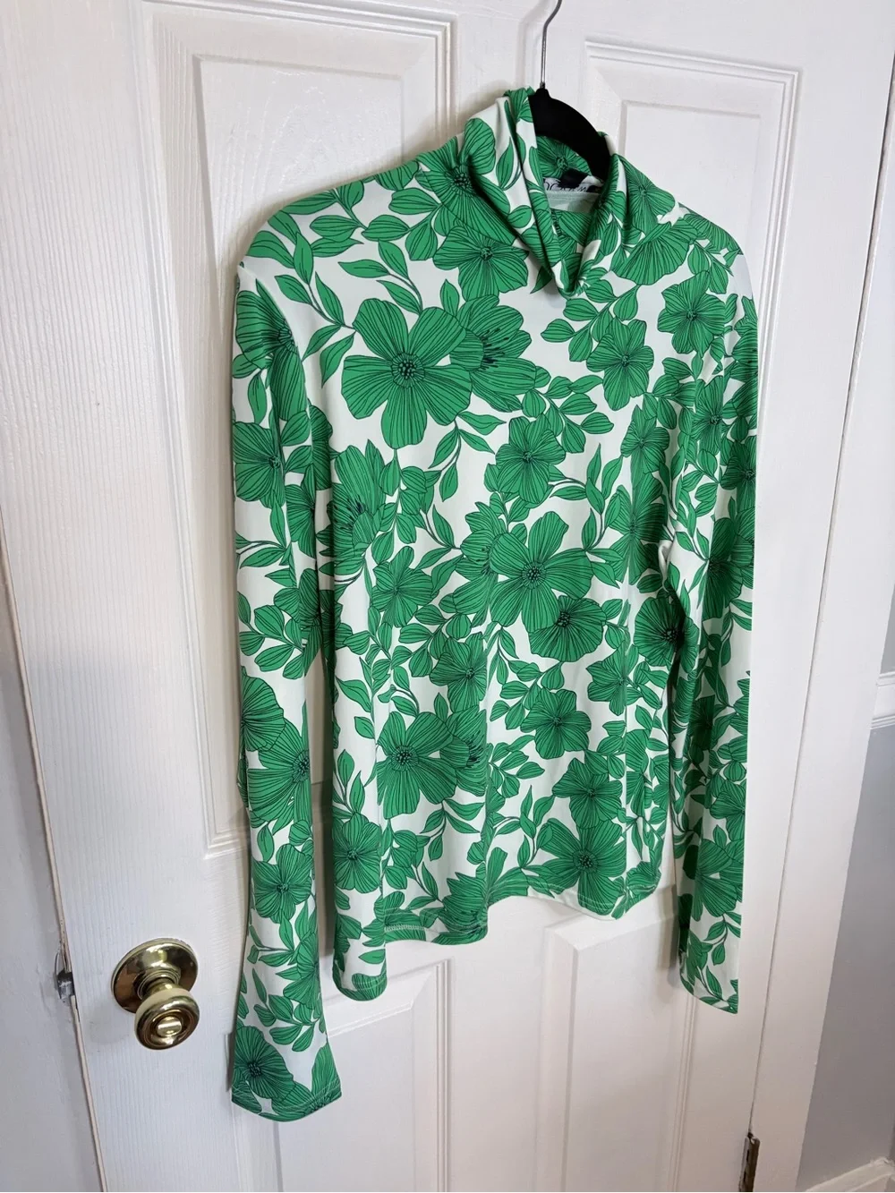 J.Crew Green Floral Turtleneck Top XL Stretch Long Sleeve